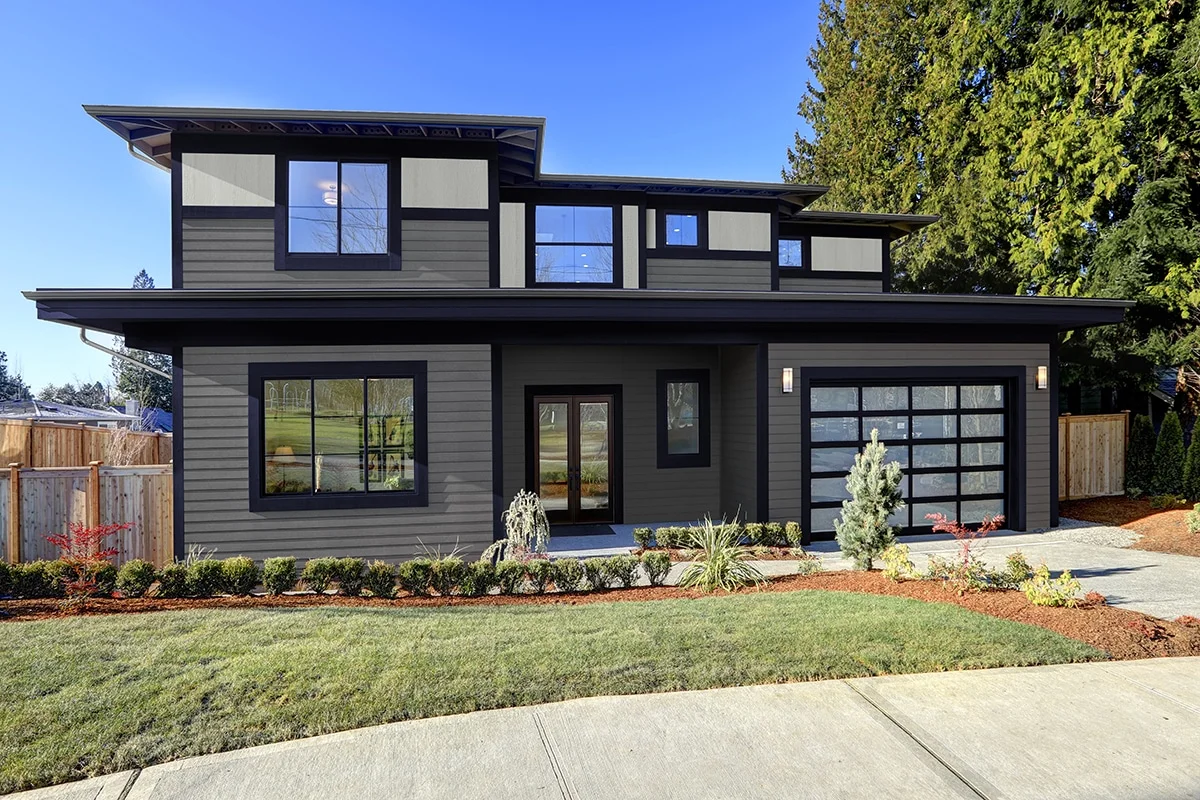 Diamond Kote® - Gallery - Smoky Ash Horizontal Siding and Light Gray Vertical Siding & Midnight Trim