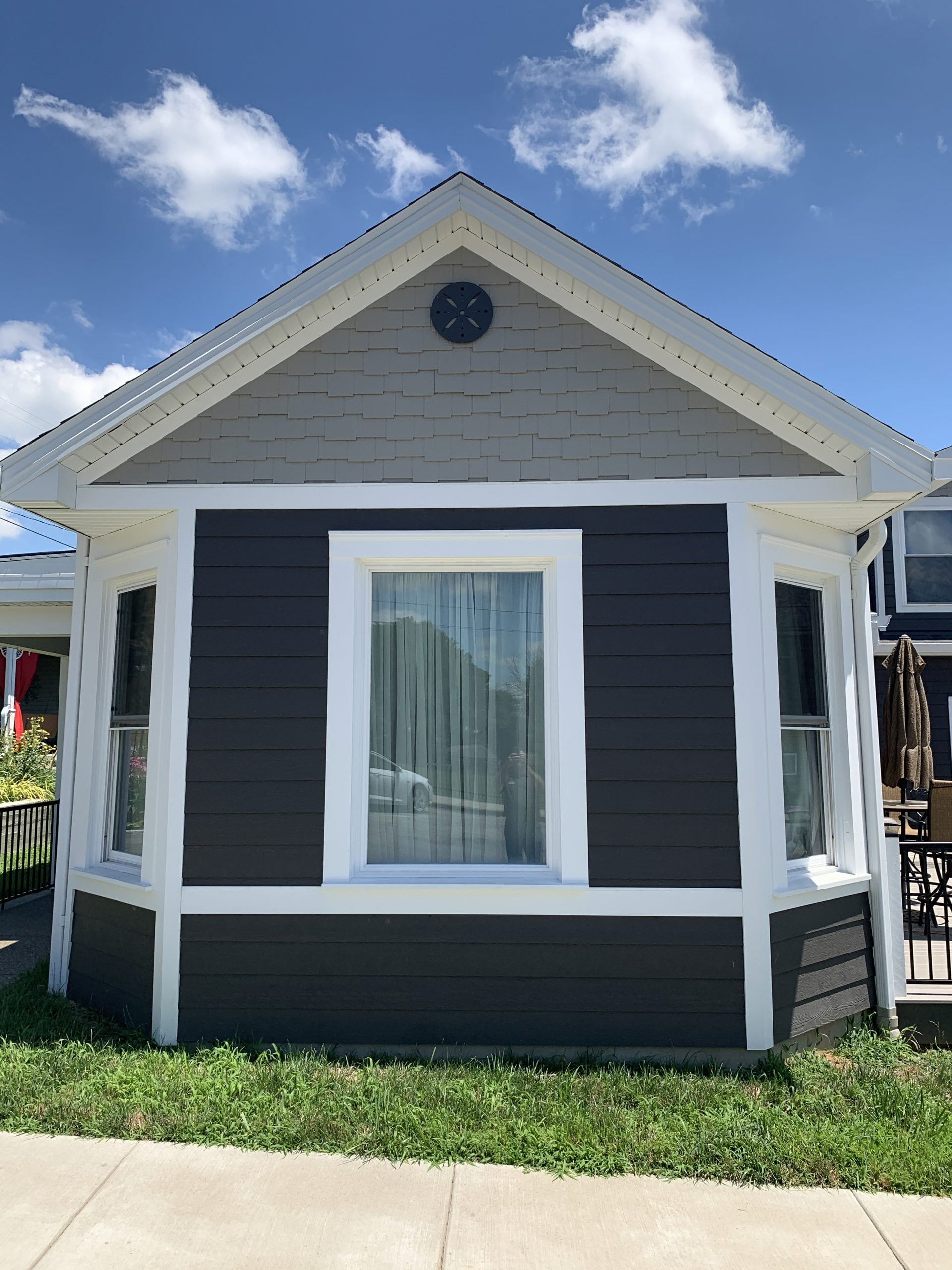 brown siding with gray shakes