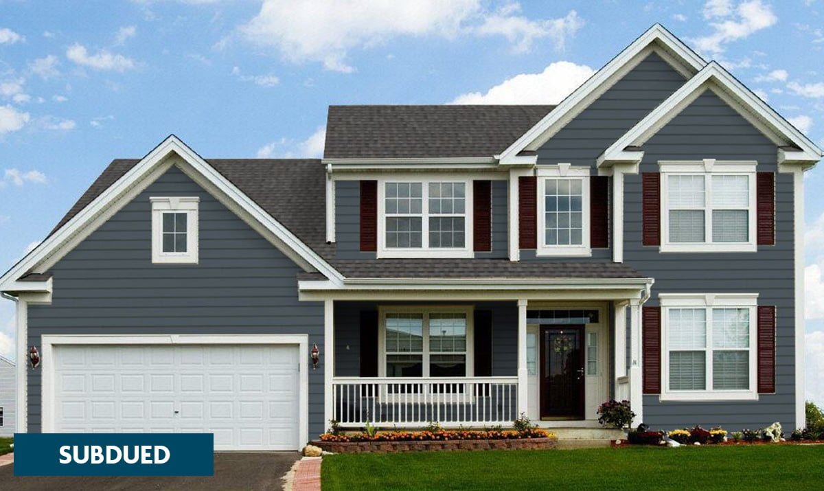 Blue siding with Colonial Slate roofing